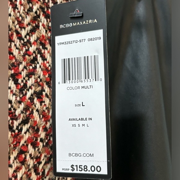 BCBG MaxAzria Faux Leather Tweed Mini Skirt Size Large Chic Preppy - Picture 5 of 5